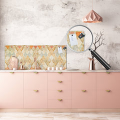 Printed glass horizontal splashback - Tempered Glass Wall Panel Cities Series BBS22: Vintage leaves and patterns Series: Medieval Italian wall pattern