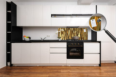 Design glass backsplash - Tempered Glass splashback - Golden Waves Series: Liquid gold 1