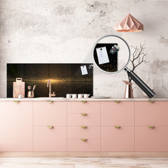 Design glass backsplash - Tempered Glass splashback - Golden Waves Series: Sparkling golden dust