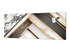 Stylish glass backsplash - Photo glass upstand w/wo magnetic properties - Decorative Surfaces Series: Black and white interwoven with gold 1