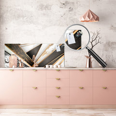 Stylish glass backsplash - Photo glass upstand w/wo magnetic properties - Decorative Surfaces Series: Black and white interwoven with gold 2