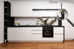 Stylish glass backsplash - Photo glass upstand w/wo magnetic properties - Decorative Surfaces Series: Black and white interwoven with gold 2