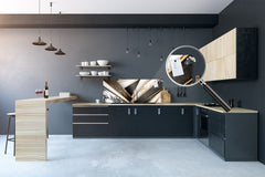 Stylish glass backsplash - Photo glass upstand w/wo magnetic properties - Decorative Surfaces Series: Black and white interwoven with gold 2