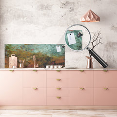 Stunning glass wall art - Wide format wall backsplash Rusted textures Series: Colorfoul tarnished copper