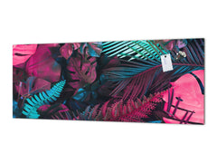 Printed glass horizontal splashback - Tempered Glass Wall Panel Cities Series BBS22: Vintage leaves and patterns Series: Abstract tropical leaves