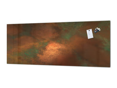 Stunning glass wall art - Wide format wall backsplash Rusted textures Series: Oxidized copper with green accents