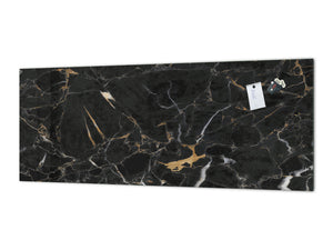 Contemporary glass kitchen panel - Wide format wall backsplash Marbles 2 Series: Gold ripples on black background