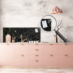 Contemporary glass kitchen panel - Wide format wall backsplash Marbles 2 Series: Gold ripples on black background