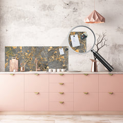 Contemporary glass kitchen panel - Wide format wall backsplash Marbles 2 Series: Agate interwoven with gold