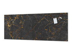 Contemporary glass kitchen panel - Wide format wall backsplash Marbles 2 Series: Black interwoven with gold
