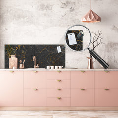 Contemporary glass kitchen panel - Wide format wall backsplash Marbles 2 Series: Black interwoven with gold
