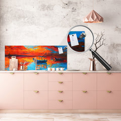 Toughened printed glass backsplash - Kitchen wall splashback will or without magnetic properties - Paintings Series: Canvas colourful cat