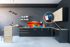 Toughened printed glass backsplash - Kitchen wall splashback will or without magnetic properties - Paintings Series: Canvas colourful cat