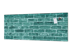 Toughened printed glass backsplash - Kitchen wall panel: Textures and tiles 1 Series Oxidized copper ornament: Green vintage brick