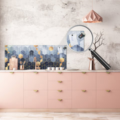 Wide format Wall panel - Design backsplash BBS21: Textures and tiles 2 Series: Golden-blue geometric abstraction