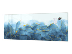 Design glass backsplash - Tempered Glass with or without magnetic properties Marbles 1 Series: Blue marble leaves