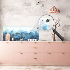 Design glass backsplash - Tempered Glass with or without magnetic properties Marbles 1 Series: Blue marble leaves