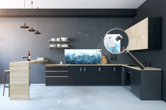 Design glass backsplash - Tempered Glass with or without magnetic properties Marbles 1 Series: Blue marble leaves