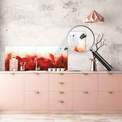 Design glass backsplash - Tempered Glass with or without magnetic properties Marbles 1 Series: Red marble leaves