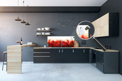 Design glass backsplash - Tempered Glass with or without magnetic properties Marbles 1 Series: Red marble leaves