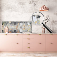 Wide format Wall panel - Design backsplash BBS21: Textures and tiles 2 Series: Golden-black geometric abstraction