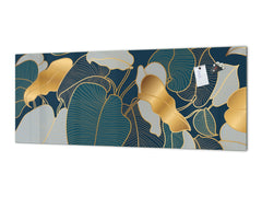 Stunning glass wall art - Wide format kitchen backsplash with and without metal back-coating - Tropical Leaves Series: Art deco wallpaper 2