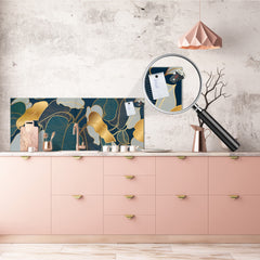 Stunning glass wall art - Wide format kitchen backsplash with and without metal back-coating - Tropical Leaves Series: Art deco wallpaper 2