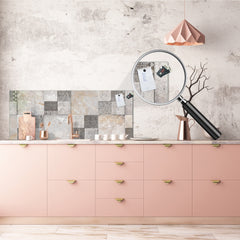 Printed glass horizontal splashback - Tempered Glass Wall Panel Cities Series BBS22: Vintage leaves and patterns Series: Stone mosaic background