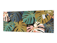 Stunning glass wall art - Wide format kitchen backsplash with and without metal back-coating - Tropical Leaves Series: Vector art