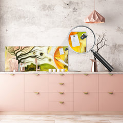 Toughened printed glass backsplash - Kitchen wall splashback will or without magnetic properties - Paintings Series: Silhouette of an abstract bird