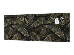 Stunning glass wall art - Wide format kitchen backsplash with and without metal back-coating - Tropical Leaves Series: Exotic pattern 1