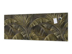 Stunning glass wall art - Wide format kitchen backsplash with and without metal back-coating - Tropical Leaves Series: Dark banana leaves
