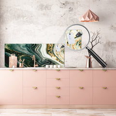 Contemporary glass kitchen panel - Wide format wall backsplash Colourful abstractions Series: Mesmerising golden powder