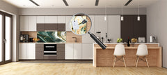 Contemporary glass kitchen panel - Wide format wall backsplash Colourful abstractions Series: Mesmerising golden powder