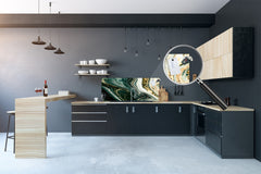 Contemporary glass kitchen panel - Wide format wall backsplash Colourful abstractions Series: Mesmerising golden powder