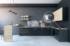 Panel de cocina de vidrio contemporáneo - Salpicadero de pared de gran formato Abstracciones coloridas Serie: Vetas doradas abstractas