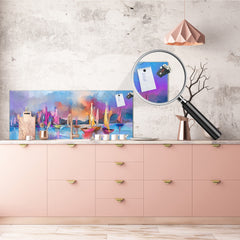 Toughened printed glass backsplash - Kitchen wall splashback will or without magnetic properties - Paintings Series: Impressionist seascape