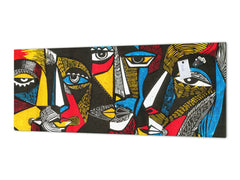 Toughened printed glass backsplash - Kitchen wall splashback will or without magnetic properties - Paintings Series: Surreal coloured faces