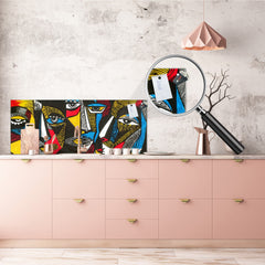 Toughened printed glass backsplash - Kitchen wall splashback will or without magnetic properties - Paintings Series: Surreal coloured faces