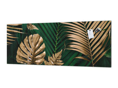 Stunning glass wall art - Wide format kitchen backsplash with and without metal back-coating - Tropical Leaves Series: Creative nature