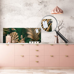 Stunning glass wall art - Wide format kitchen backsplash with and without metal back-coating - Tropical Leaves Series: Creative nature