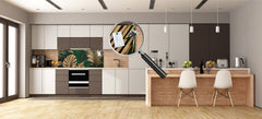 Stunning glass wall art - Wide format kitchen backsplash with and without metal back-coating - Tropical Leaves Series: Creative nature