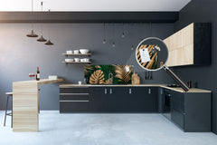 Stunning glass wall art - Wide format kitchen backsplash with and without metal back-coating - Tropical Leaves Series: Creative nature