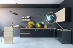Contemporary glass kitchen panel - Wide format wall backsplash with or without magnetic properties - Colourful Variety Series: Colorful wavy design 2