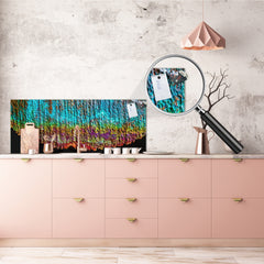 Stunning glass wall art - Wide format wall backsplash Rusted textures Series: Oxidized copper abstraction