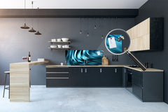 Contemporary glass kitchen panel - Wide format wall backsplash with or without magnetic properties - Colourful Variety Series: Blue abstract composition