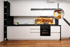 Design glass backsplash - Tempered Glass splashback - Golden Waves Series: Liquid gold 2