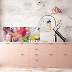 Toughened printed glass backsplash - Kitchen wall splashback will or without magnetic properties - Paintings Series: Digital flower painting