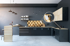 Stylish glass backsplash - Photo glass upstand w/wo magnetic properties - Decorative Surfaces Series: Golden leather upholstery 2