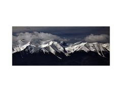 Wide-format glass kitchen panel with and w/o stainless steel metal back-coating: Pirin mountains in spring